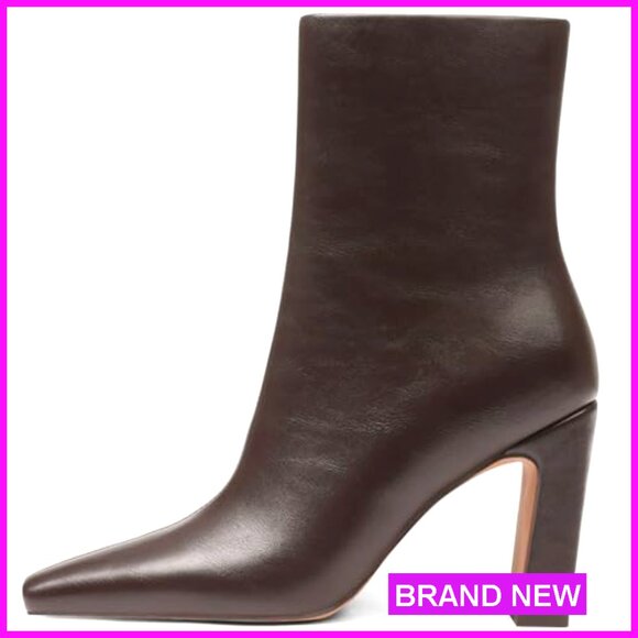 Chunky Heel Square Toe Ankle Boots Zipper Closure Comfort Fall Winter Party - Picture 2 of 8